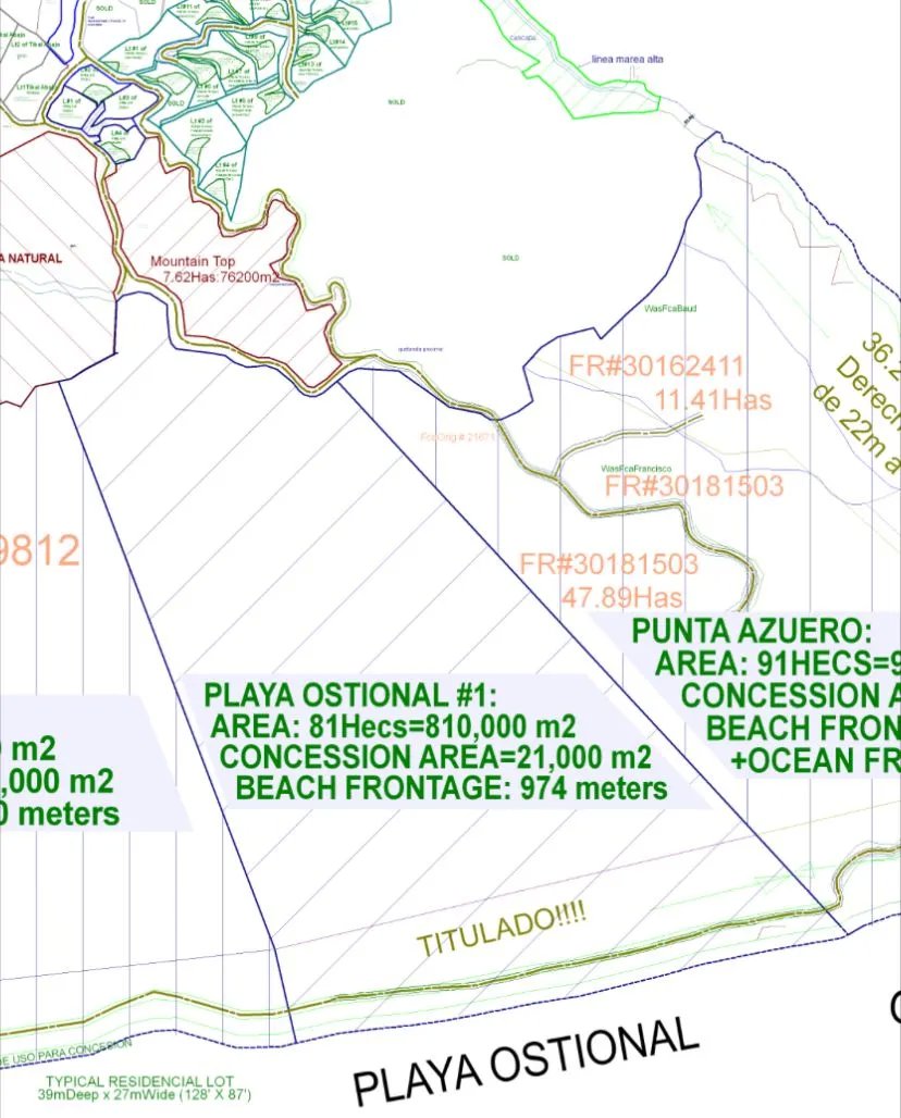 Playa ostional  81 hectáreas con 974m de frente de playa | pedasí, panamá